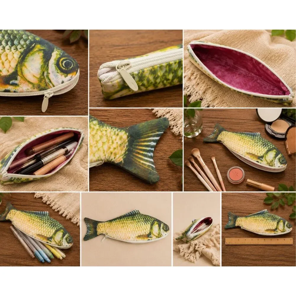 Funny Fish Shaped Cosmetic Bag Pencil Case Makeup Pouch Travel Organizer